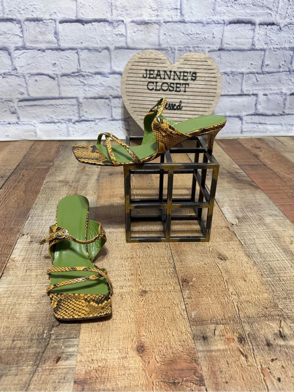 BY FAR Candy Yellow Snakeskin Leather Mule Kitten Heel Sandals in Size 40